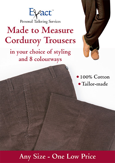 Made to Measure Coduroy Trousers in your choice of styling and 8 colourways